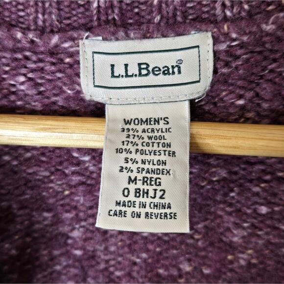 LL BEAN Womens Plum Purple Med Long Sleeve Sweater Lay Flat Collar Button Front - Picture 6 of 6